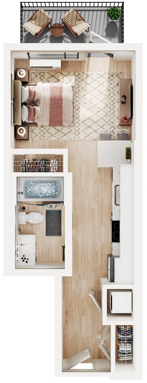 Floor plan for studio, 1 bath, 435 sqft